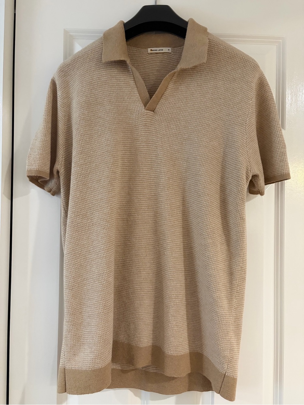 Marine Layer Liam Sweater Polo in Sable & Ivory Men's Size Medium Excellent
